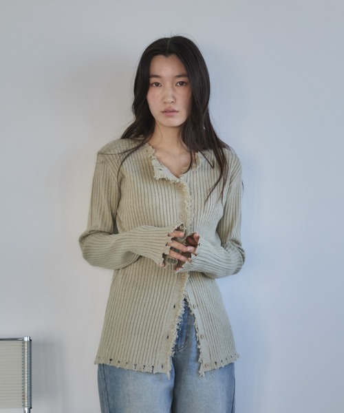 feepur（フェピュール）の「【ハンドウォッシャブル】ダメージリブカーディガン（カーディガン/ボレロ・レディース・ベージュ/杢グレー/ブラック/オフホワイト・MEDIUM）」の15枚目の写真