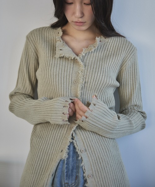feepur（フェピュール）の「【ハンドウォッシャブル】ダメージリブカーディガン（カーディガン/ボレロ・レディース・ベージュ/杢グレー/ブラック/オフホワイト・MEDIUM）」の16枚目の写真