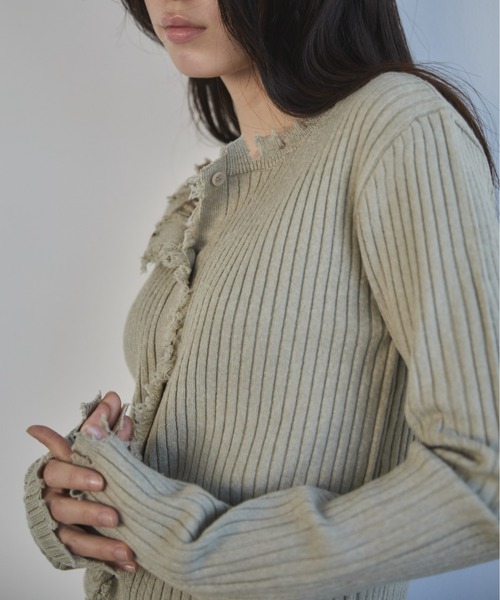 feepur（フェピュール）の「【ハンドウォッシャブル】ダメージリブカーディガン（カーディガン/ボレロ・レディース・ベージュ/杢グレー/ブラック/オフホワイト・MEDIUM）」の17枚目の写真