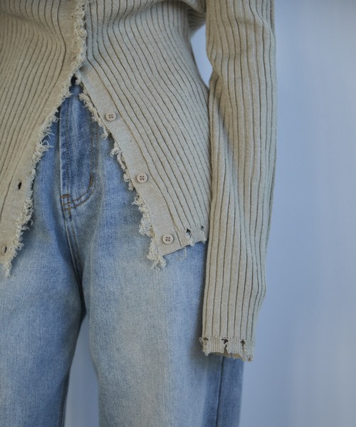 feepur（フェピュール）の「【ハンドウォッシャブル】ダメージリブカーディガン（カーディガン/ボレロ・レディース・ベージュ/杢グレー/ブラック/オフホワイト・MEDIUM）」の18枚目の写真