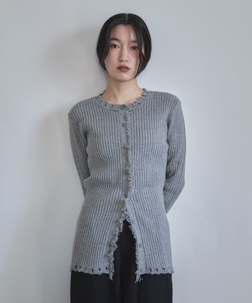 feepur（フェピュール）の「【ハンドウォッシャブル】ダメージリブカーディガン（カーディガン/ボレロ・レディース・ベージュ/杢グレー/ブラック/オフホワイト・MEDIUM）」の8枚目の写真