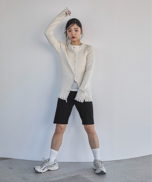 feepur（フェピュール）の「【ハンドウォッシャブル】ダメージリブカーディガン（カーディガン/ボレロ・レディース・ベージュ/杢グレー/ブラック/オフホワイト・MEDIUM）」の10枚目の写真