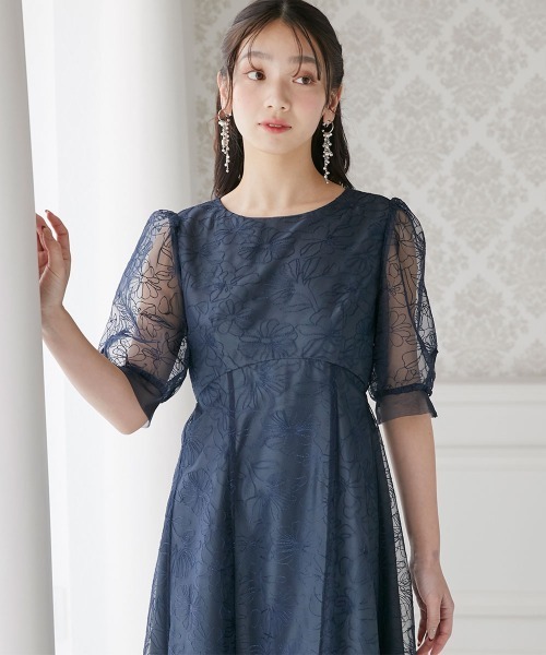 Jolie et Jolie(ジョリーエジョリー)の「刺繍レースラウンドウエスト切り替えワンピースドレス(ドレス・レディース・ベージュ/ネイビー・M/L/3L/LL/4L)」の2枚目の写真