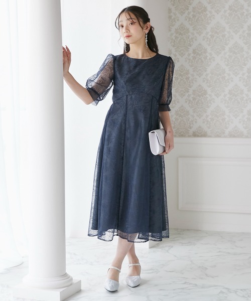 Jolie et Jolie(ジョリーエジョリー)の「刺繍レースラウンドウエスト切り替えワンピースドレス(ドレス・レディース・ベージュ/ネイビー・M/L/3L/LL/4L)」の3枚目の写真