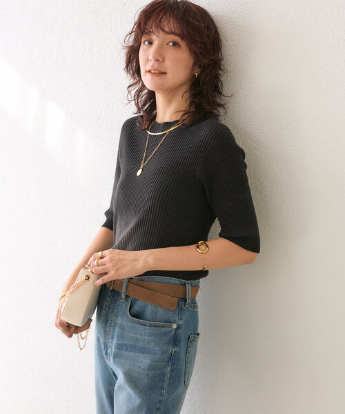 RIVE DROITE（リヴドロワ）の「【着回し力抜群】ゴブソデリブクルーニット（ニット/セーター・レディース・ホワイト/チャコールグレー/ライトグレー・FREE）」の21枚目の写真