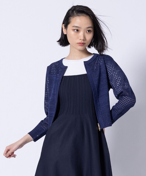 TOCCA(トッカ)の「SPIDERWEB KNIT ニットブルゾン(カーディガン/ボレロ・レディース・アイボリー系/ネイビー系・SMALL/MEDIUM)」の2枚目の写真