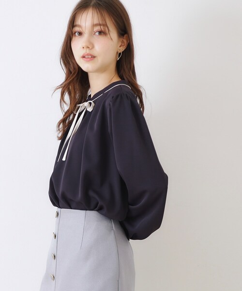 couture brooch（クチュールブローチ）の「【レディ感UP・お仕事にも】配色リボンタイブラウス（シャツ/ブラウス・レディース・アイボリー系7/アイボリー系4/ネイビー系4・38/40/36/42）」の6枚目の写真