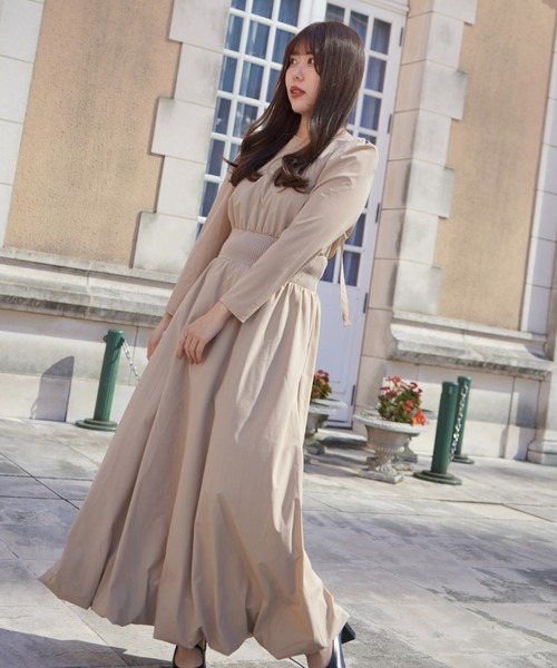 SELFIST(セルフィスト)の「背中空きウエストリブバルーンワンピース 秋服 オケージョン ディナー(ワンピース・レディース・ブラック/ベージュ・フリー)」の18枚目の写真
