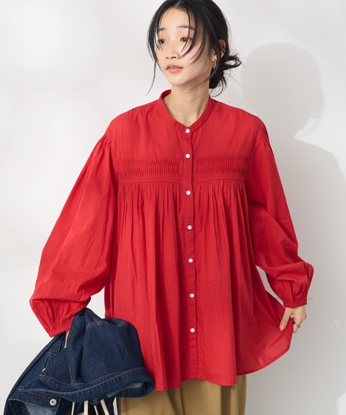CRAFT STANDARD BOUTIQUE(クラフトスタンダードブティック)の「インド綿ピンタックブラウス(シャツ/ブラウス・レディース・オフホワイト/ネイビー/レッド・FREE)」の3枚目の写真