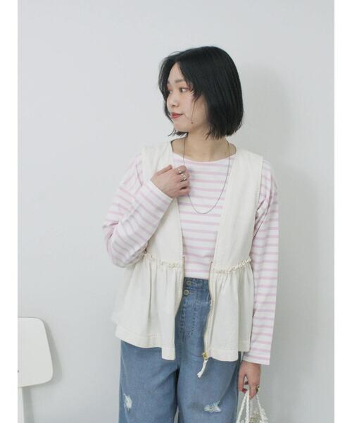 Samansa Mos2 blue（サマンサモスモスブルー）の「【ECO DENIM】 ペプラムベスト（ベスト・レディース・オフホワイト/チャコールグレー・F）」の17枚目の写真