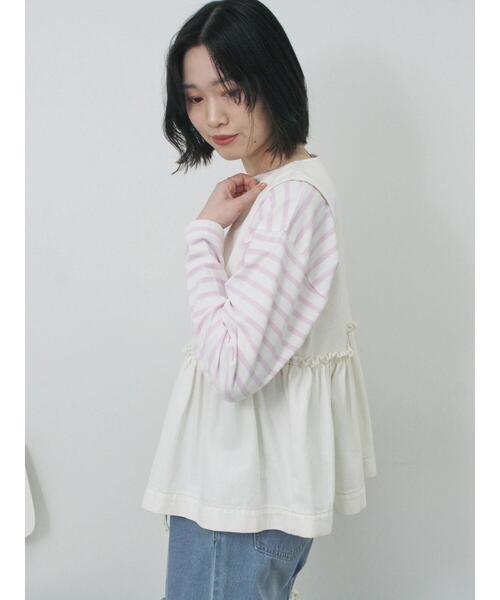Samansa Mos2 blue（サマンサモスモスブルー）の「【ECO DENIM】 ペプラムベスト（ベスト・レディース・オフホワイト/チャコールグレー・F）」の22枚目の写真