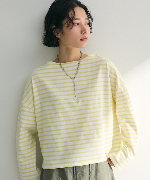 Green Parks(グリーンパークス)の「ボックスシルエットボーダープルオーバー(Tシャツ/カットソー・レディース・レッド/イエロー/グリーン/ダークネイビー・FREE)」の4枚目の写真