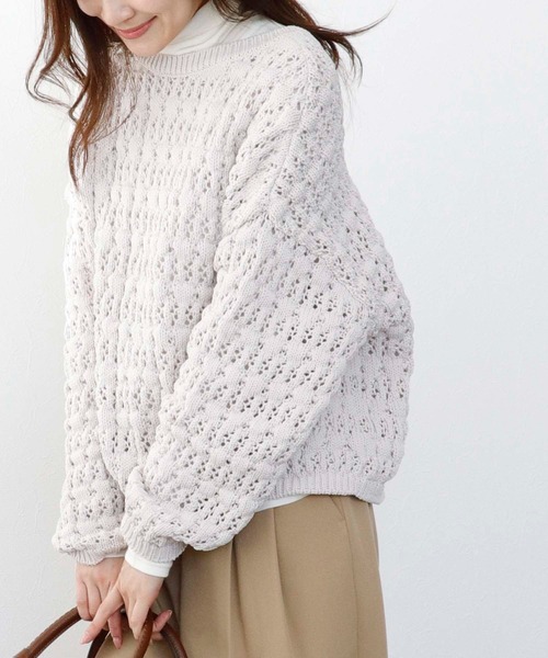 ニット セーター テープヤーンレースメッシュ 前後2wayニット レディース Jines ニット セーター テープヤーンレースメッシュ 前後2way