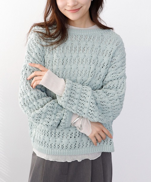Jines(ジネス)の「テープヤーンレースメッシュ 前後2wayニット(ニット/セーター・レディース・ベージュ/グリーン・38)」の22枚目の写真