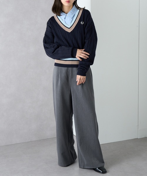 FRED PERRY（フレッドペリー）の「【FRED PERRY】BOLD TIPPED CABLE KNIT JUMPER K1102（ニット/セーター・レディース・ネイビー/アイボリー・FREE）」の11枚目の写真