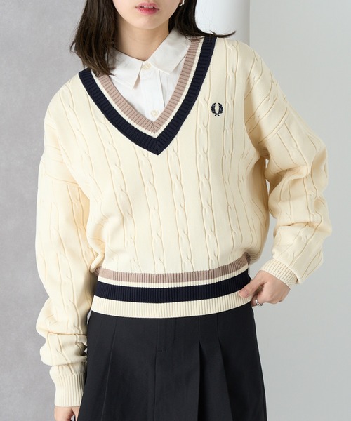 FRED PERRY（フレッドペリー）の「【FRED PERRY】BOLD TIPPED CABLE KNIT JUMPER K1102（ニット/セーター・レディース・ネイビー/アイボリー・FREE）」の15枚目の写真