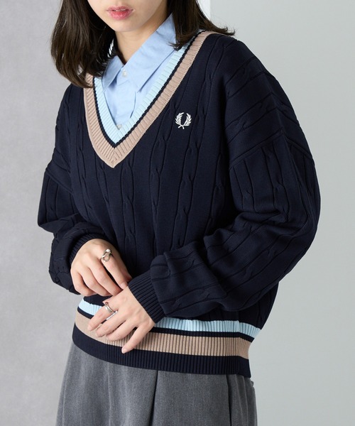 FRED PERRY（フレッドペリー）の「【FRED PERRY】BOLD TIPPED CABLE KNIT JUMPER K1102（ニット/セーター・レディース・ネイビー/アイボリー・FREE）」の17枚目の写真