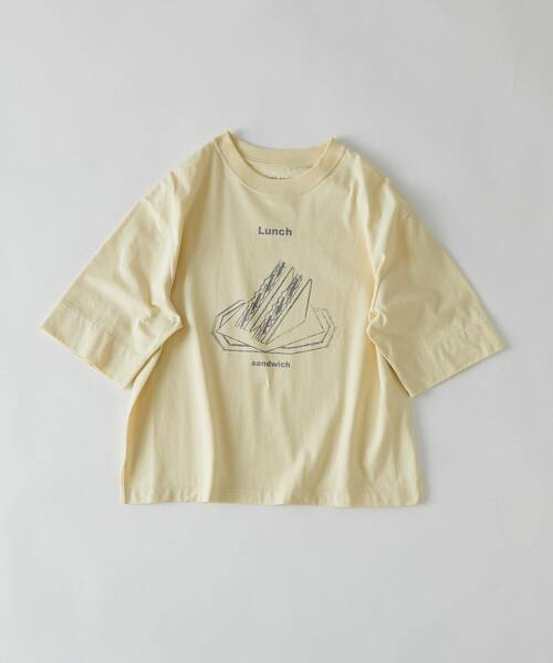 conges payes ADIEU TRISTESSE(コンジェ ペイエ アデュートリステス)の「ミールプリントTシャツ(Tシャツ/カットソー・レディース・グレイッシュベージュ/ブルーグレー/イエロー・FREE)」の1枚目の写真