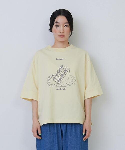 conges payes ADIEU TRISTESSE(コンジェ ペイエ アデュートリステス)の「ミールプリントTシャツ(Tシャツ/カットソー・レディース・グレイッシュベージュ/ブルーグレー/イエロー・FREE)」の19枚目の写真