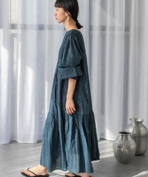美品 DOORSドアーズきれい色UR TECH カラーストライプワンピース♪ セール】『UR TECH Smart Linen Touch』カラーストライプ