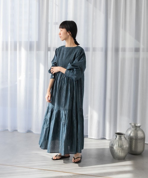 極美品✨アーバンリサーチドアーズ【M】麻混素材✨ストライプロングシャツワンピース URBAN RESEARCH DOORS ストライプ ロングシャツワンピース M