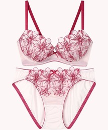 AMPHI（アンフィ）の「【まる胸メイク】ブラ&ショーツセット 大花モチーフ×エンブロイダリーレース（ブラ&ショーツ）」