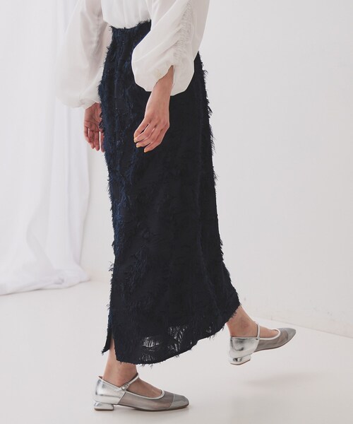 OPAQUE.CLIP（オペークドットクリップ）の「フリンジジャーカードナロースカート【洗える】（スカート・レディース・オフホワイト/ネイビー/ライトグレー・38/40/42）」の15枚目の写真