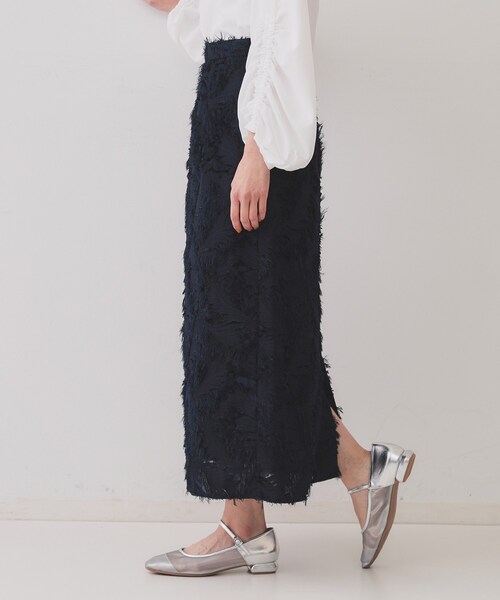 OPAQUE.CLIP（オペークドットクリップ）の「フリンジジャーカードナロースカート【洗える】（スカート・レディース・オフホワイト/ネイビー/ライトグレー・38/40/42）」の10枚目の写真