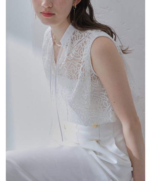 La TOTALITE(ラトータリテ)の「【洗える】レーススキッパーシャツ(シャツ/ブラウス・レディース・ブラック/ホワイト・FREE)」の2枚目の写真