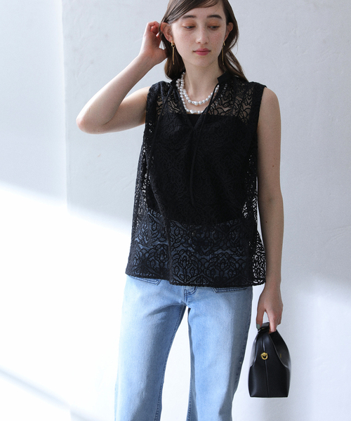 La TOTALITE(ラトータリテ)の「【洗える】レーススキッパーシャツ(シャツ/ブラウス・レディース・ブラック/ホワイト・FREE)」の6枚目の写真