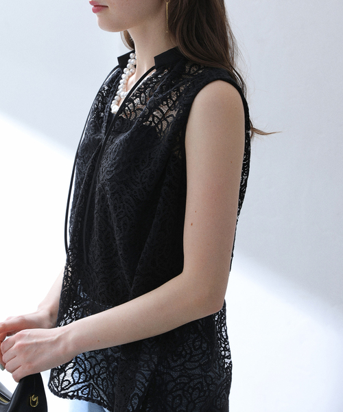 La TOTALITE(ラトータリテ)の「【洗える】レーススキッパーシャツ(シャツ/ブラウス・レディース・ブラック/ホワイト・FREE)」の8枚目の写真