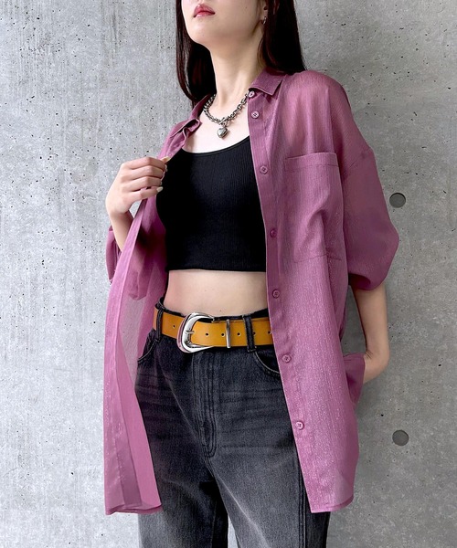 PAGEBOY(ページボーイ)の「ソフトラメシアールーズシャツ(シャツ/ブラウス・レディース・オフホワイト/ブラック/グリーン系その他/ブルー系その他/ローズ系・FREE)」の5枚目の写真