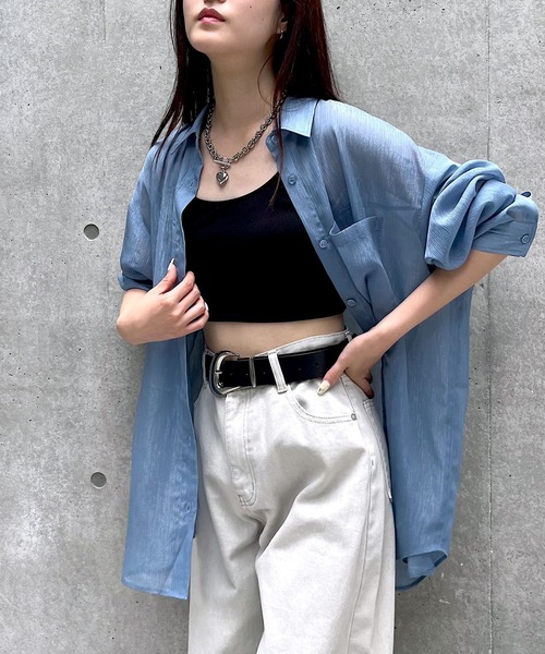 PAGEBOY(ページボーイ)の「ソフトラメシアールーズシャツ(シャツ/ブラウス・レディース・オフホワイト/ブラック/グリーン系その他/ブルー系その他/ローズ系・FREE)」の4枚目の写真