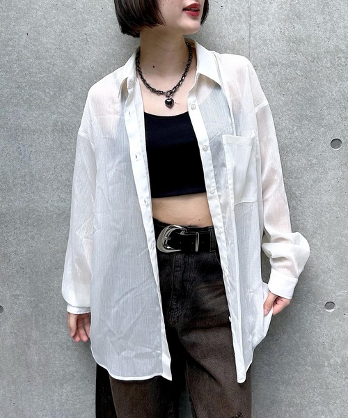 PAGEBOY(ページボーイ)の「ソフトラメシアールーズシャツ(シャツ/ブラウス・レディース・オフホワイト/ブラック/グリーン系その他/ブルー系その他/ローズ系・FREE)」の2枚目の写真