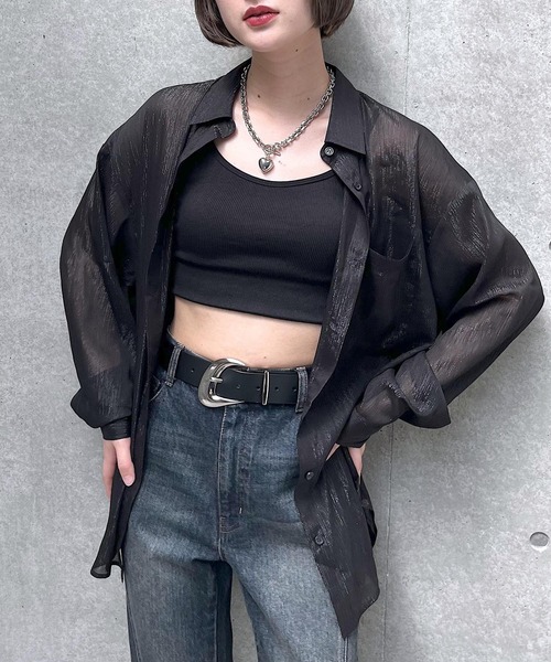 PAGEBOY(ページボーイ)の「ソフトラメシアールーズシャツ(シャツ/ブラウス・レディース・オフホワイト/ブラック/グリーン系その他/ブルー系その他/ローズ系・FREE)」の3枚目の写真