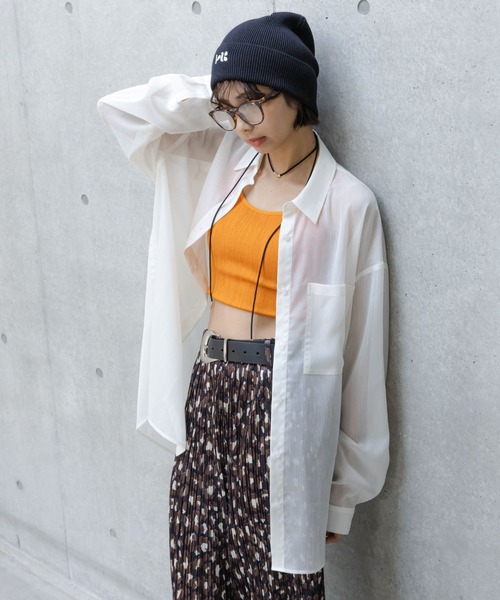 PAGEBOY(ページボーイ)の「ソフトラメシアールーズシャツ(シャツ/ブラウス・レディース・オフホワイト/ブラック/グリーン系その他/ブルー系その他/ローズ系・FREE)」の6枚目の写真