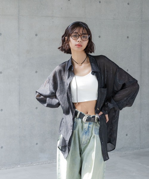 PAGEBOY(ページボーイ)の「ソフトラメシアールーズシャツ(シャツ/ブラウス・レディース・オフホワイト/ブラック/グリーン系その他/ブルー系その他/ローズ系・FREE)」の14枚目の写真