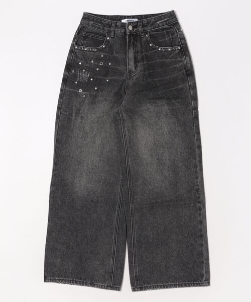 UP START(アップスタート)の「【 MEMECLE / メメクル 】ポイントビジュー ラインストーン デニムパンツ(デニムパンツ・レディース・ブルー/ブラック・S/M/L)」の1枚目の写真