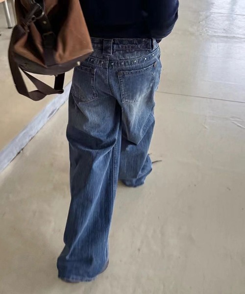 UP START(アップスタート)の「【 MEMECLE / メメクル 】ポイントビジュー ラインストーン デニムパンツ(デニムパンツ・レディース・ブルー/ブラック・S/M/L)」の3枚目の写真