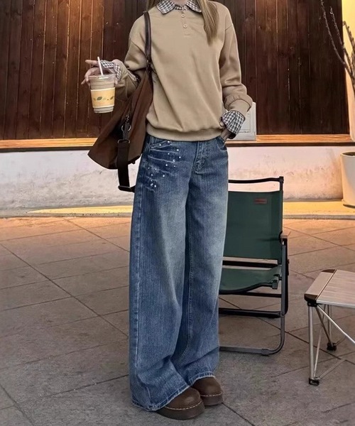 UP START(アップスタート)の「【 MEMECLE / メメクル 】ポイントビジュー ラインストーン デニムパンツ(デニムパンツ・レディース・ブルー/ブラック・S/M/L)」の5枚目の写真