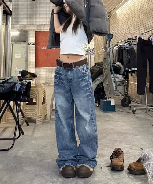 UP START(アップスタート)の「【 MEMECLE / メメクル 】ポイントビジュー ラインストーン デニムパンツ(デニムパンツ・レディース・ブルー/ブラック・S/M/L)」の10枚目の写真