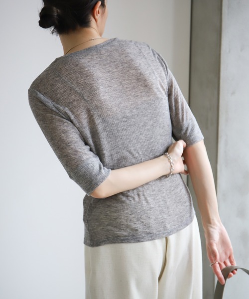 select MOCA(セレクトモカ)の「シアーテレコボタンアップトップス(Tシャツ/カットソー・レディース・ブラック/オフホワイト/グレー/グレイッシュブルー・FREE)」の13枚目の写真