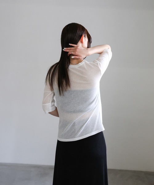 select MOCA(セレクトモカ)の「シアーテレコボタンアップトップス(Tシャツ/カットソー・レディース・ブラック/オフホワイト/グレー/グレイッシュブルー・FREE)」の22枚目の写真
