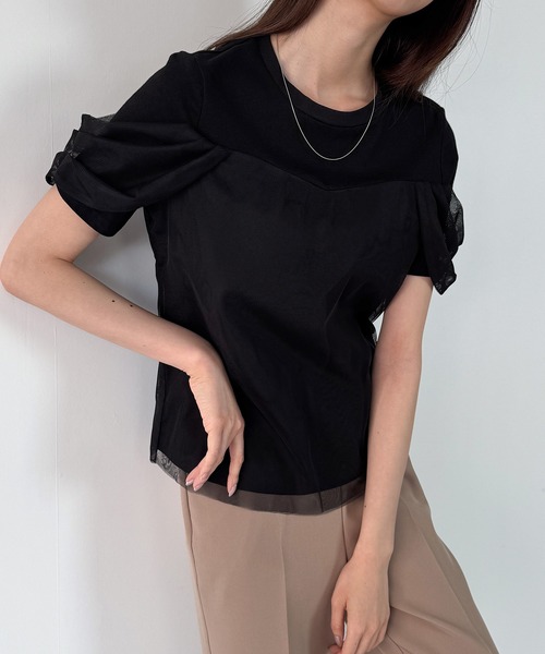 JUNOAH（ジュノア）の「チュールドレープTシャツ（Tシャツ/カットソー・レディース・チャコール/クリーム/ブラック・SMALL/MEDIUM/LARGE）」の8枚目の写真