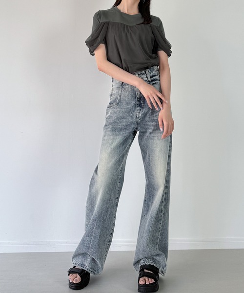 JUNOAH（ジュノア）の「チュールドレープTシャツ（Tシャツ/カットソー・レディース・チャコール/クリーム/ブラック・SMALL/MEDIUM/LARGE）」の10枚目の写真