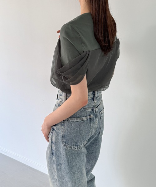 JUNOAH（ジュノア）の「チュールドレープTシャツ（Tシャツ/カットソー・レディース・チャコール/クリーム/ブラック・SMALL/MEDIUM/LARGE）」の12枚目の写真