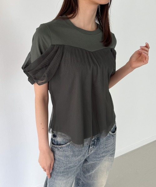 JUNOAH（ジュノア）の「チュールドレープTシャツ（Tシャツ/カットソー・レディース・チャコール/クリーム/ブラック・SMALL/MEDIUM/LARGE）」の13枚目の写真