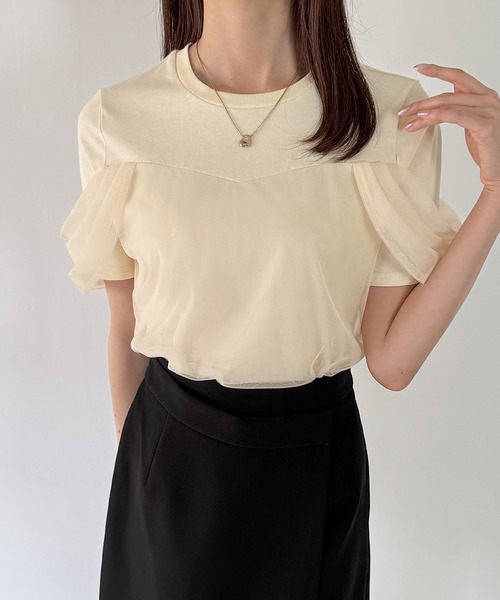 JUNOAH（ジュノア）の「チュールドレープTシャツ（Tシャツ/カットソー・レディース・チャコール/クリーム/ブラック・SMALL/MEDIUM/LARGE）」の14枚目の写真