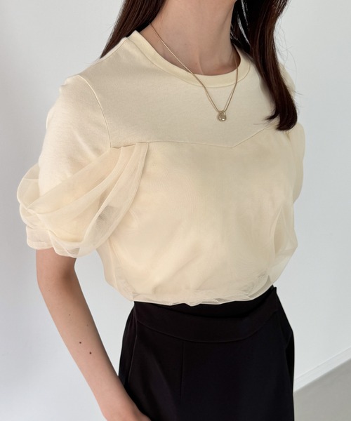 JUNOAH（ジュノア）の「チュールドレープTシャツ（Tシャツ/カットソー・レディース・チャコール/クリーム/ブラック・SMALL/MEDIUM/LARGE）」の15枚目の写真