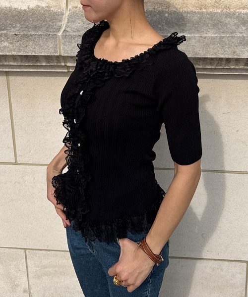 JENNE（ジェンヌ）の「カーディガン風フリルニット（ニット/セーター・レディース・ブラック/ホワイト/ネイビー・SMALL/LARGE/MEDIUM）」の9枚目の写真